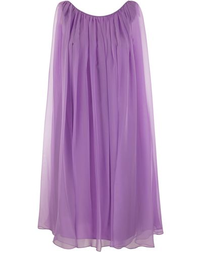 Max Mara Footing Silk Chiffon Flared Dress - Purple