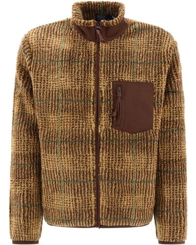 Polo Ralph Lauren Fleece Jacket Met Lederen Inzetstukken - Bruin