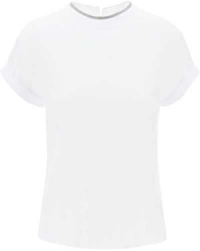 Brunello Cucinelli Cotton T-shirt avec précieux coll - Blanc