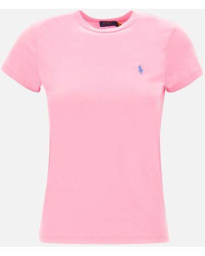 Polo Ralph Lauren Pink Cotton Logo borded T Shirt - Rosa