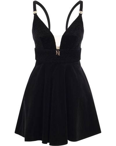 Elisabetta Franchi Mini vestido en terciopelo con tazas - Negro