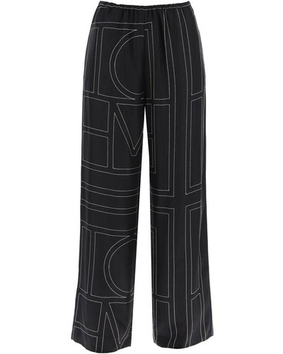 Totême Monogramm bestickter Pyjama Hosen - Schwarz