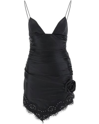 Alessandra Rich Vestido mini de seda satinada con encaje - Negro