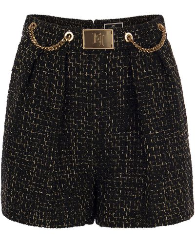 Elisabetta Franchi Tweed Shorts mit Ketten und Logo -Plaque - Schwarz
