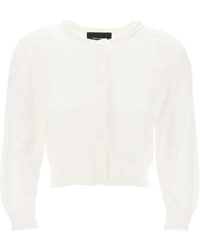 Simone Rocha Cropped Cardigan With Pearls - White