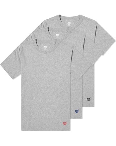 Human Made Tocón de camiseta de 3 paquetes hechos por humanos con logotipo - Gris