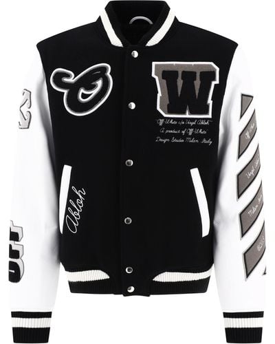 Off-White c/o Virgil Abloh Lea Varsity Bomber Chaqueta - Negro