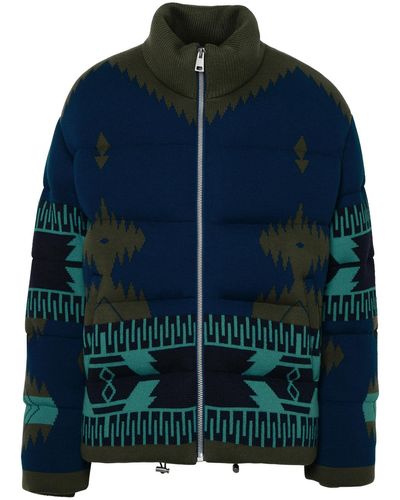 Alanui 'Icon Jacquard' Blue Virgin Wool Down Jacket - Azul