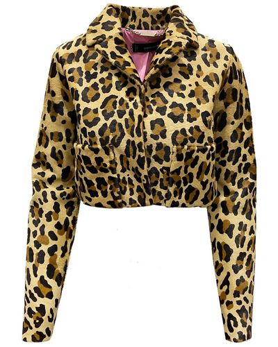 DSquared² Giacca cropped in pelo di vitello leopardato - Nero