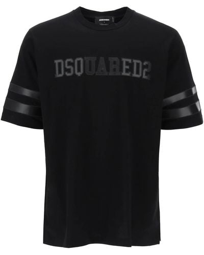 DSquared² Camiseta con insertos de cuero falso - Negro