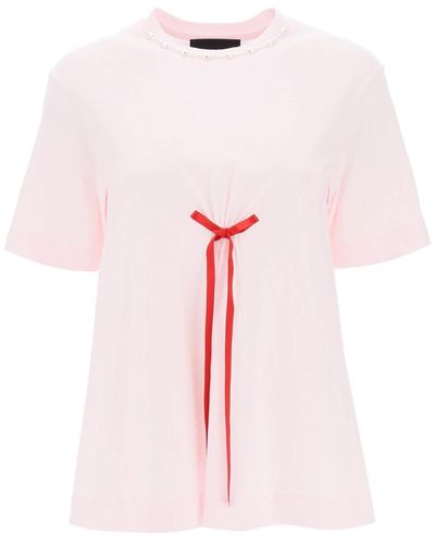 Simone Rocha Ein Linien -T -Shirt mit Bogendetails - Rose