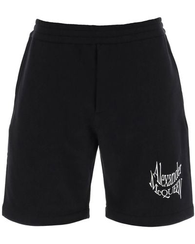 Alexander McQueen Warped Logo Sweat Shorts - Zwart