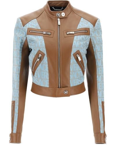 Versace Giubbino Biker In Pelle Di Agnello ' Allover' - Blu