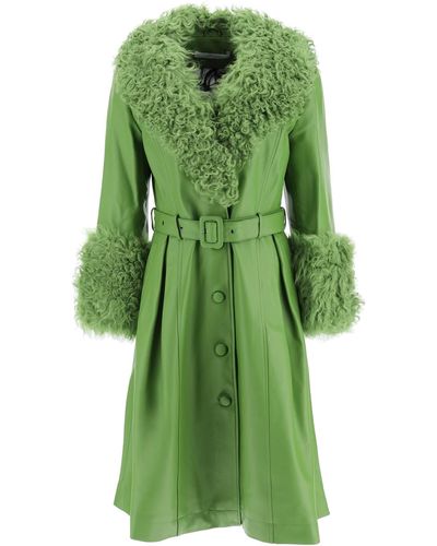 Saks Potts Foxy Leather And Shearling Long Coat - Groen