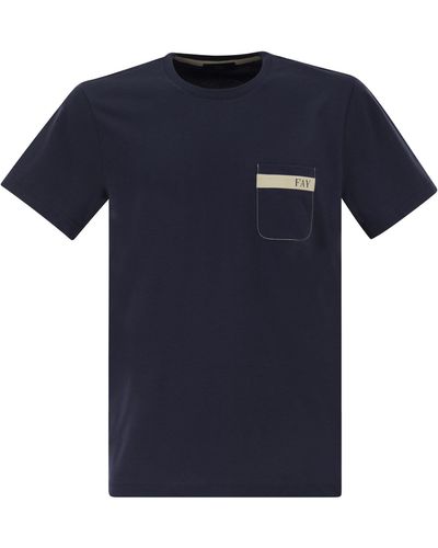 Fay Baumwoll -T -Shirt mit Tasche - Blau