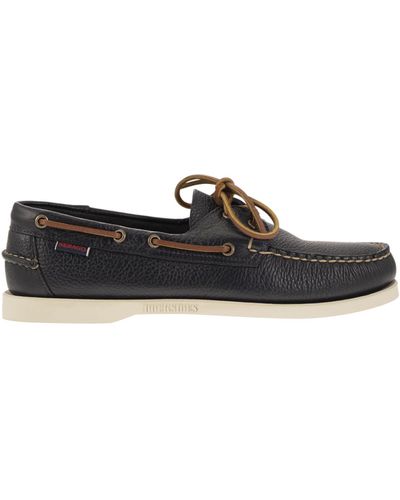 Sebago Portland Mocassin Met Korrelig Leer - Zwart