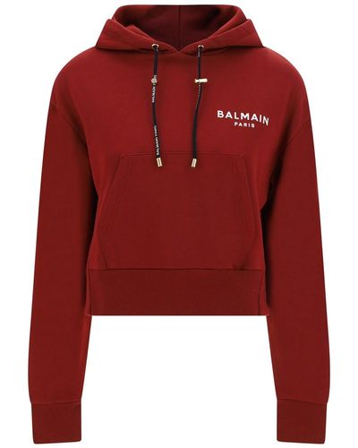 Balmain Cotton Hooded Sweatshirt - Red