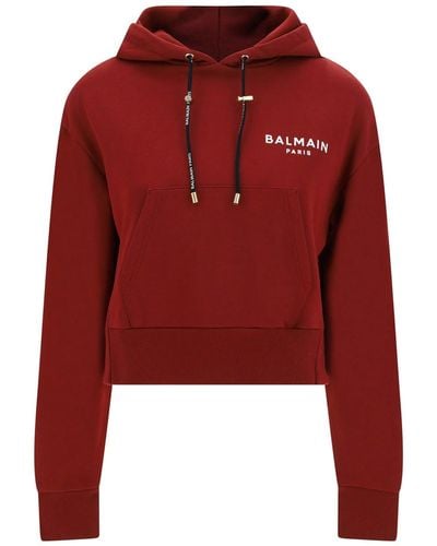 Balmain Cotton Cooded Sweatshirt - Rood