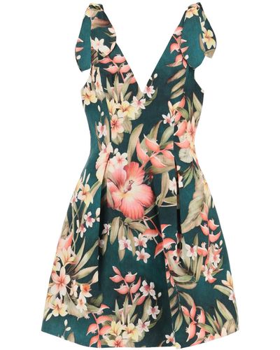 Zimmermann Lexi Tie Mini Blumenkleid - Grün