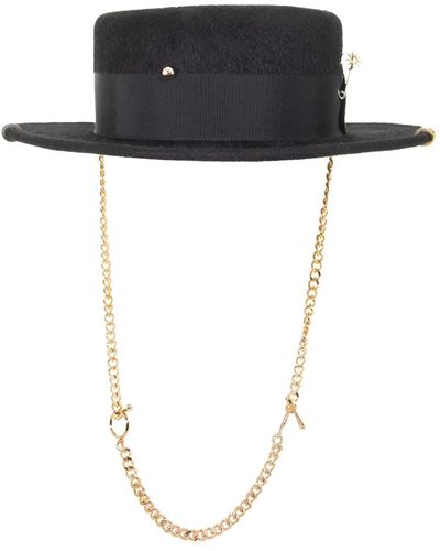 Ruslan Baginskiy Piercing Beige Felt Canotier Hat - Black