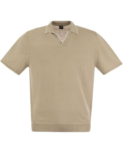 Fedeli Polo -Hemd mit offenem Kragen in Leinen und Baumwolle - Natur