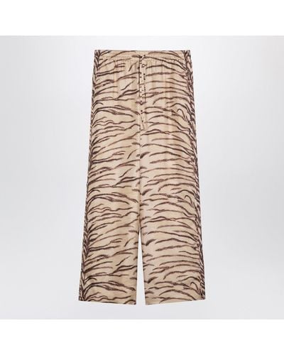 Stella McCartney Stella Mc Cartney Silk Pants With Tiger Print - Natural