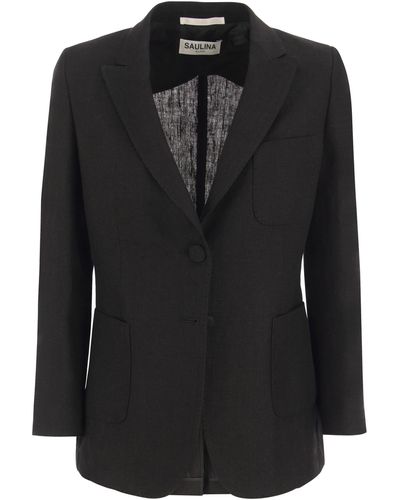 SAULINA Adelaide Linen Two Button Jacket - Black