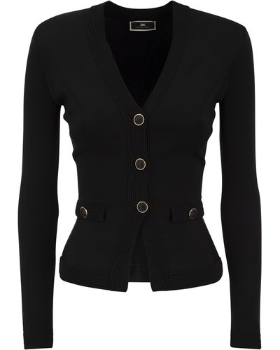 Elisabetta Franchi Cardigan viscose brillant du franchit Elisabetta avec boutons jumeaux - Noir