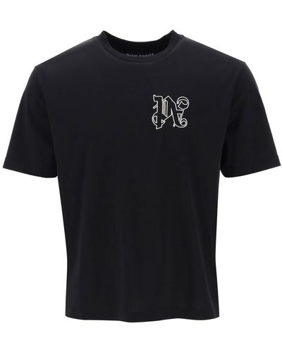 Palm Angels T-Shirt aus Baumwoll-Jersey mit Logostickerei - Schwarz