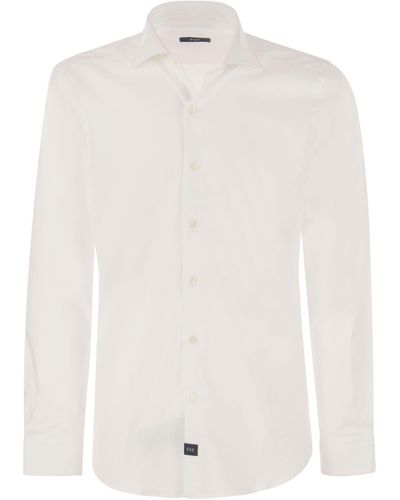 Fay Stretch Frans Kraag Shirt - Wit