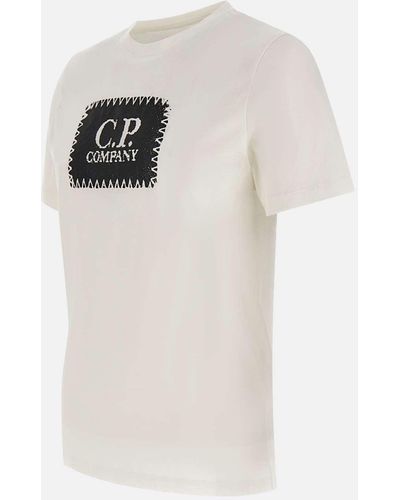 C.P. Company Weißes Baumwoll-T-Shirt Mit Logo-Print