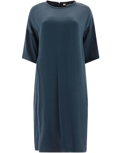 Max Mara "terra" Satin T-shirt Dress - Blue
