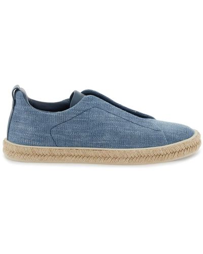 Zegna Triple Stitch Espadrillas Leinenmischung Turnschuhe - Blauw