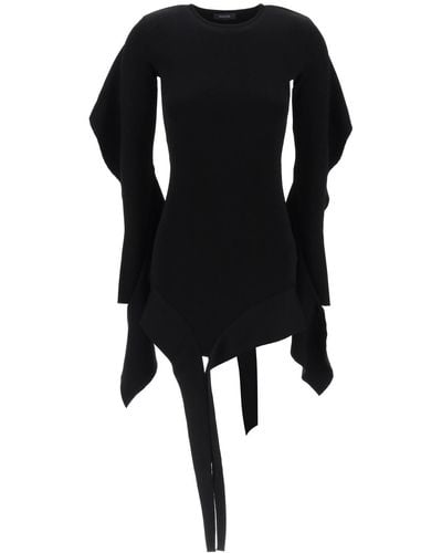 Mugler Asymmetrisches Mini -Kleid mit Rüschendetails - Schwarz