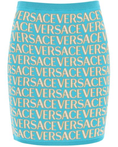Versace Monogramme en tricot mini jupe - Bleu