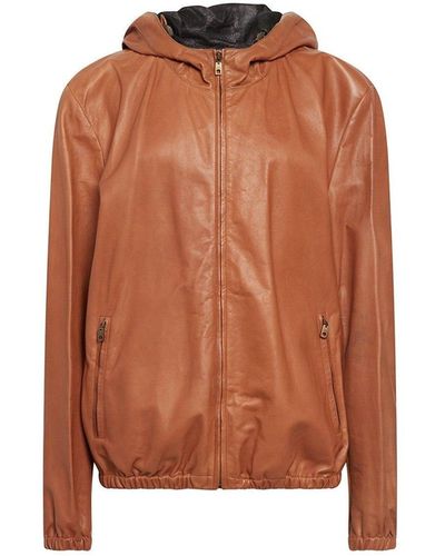 Dolce & Gabbana Chaqueta de abrigo con capucha de piel de cordero marrón