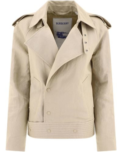 Burberry Short Canvas Trench Coat - Natural