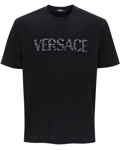 Versace Croco Effect Logo T -shirt - Zwart