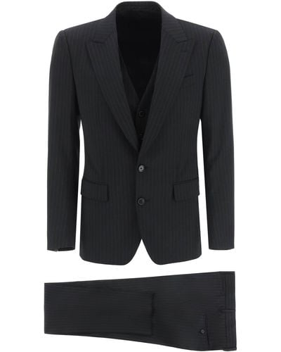Dolce & Gabbana Dreiteiliger Sizilien-Anzug aus Stretch-Nadelstreifenwolle - Schwarz
