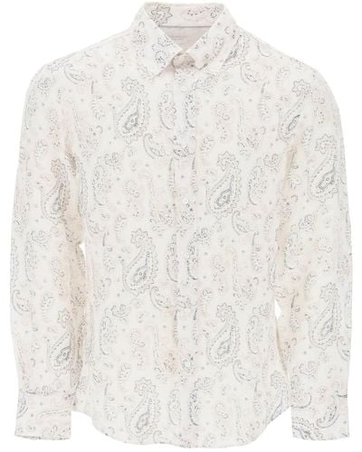 Brunello Cucinelli Camisa de lino con patrón de Paisley - Blanco