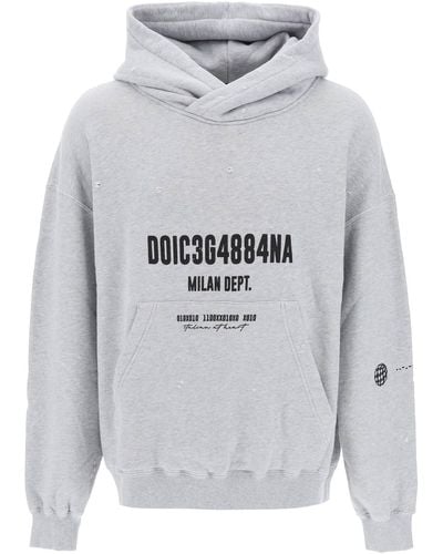 Dolce & Gabbana Felpa Effetto Distressed Con Cappuccio - Grigio