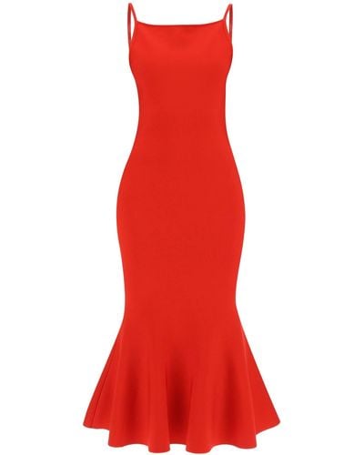 Alexander McQueen Breid Midi -jurk In Zeven - Rood