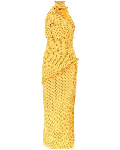 Alessandra Rich Polka Dot One Shoulder Maxi Dress - Yellow
