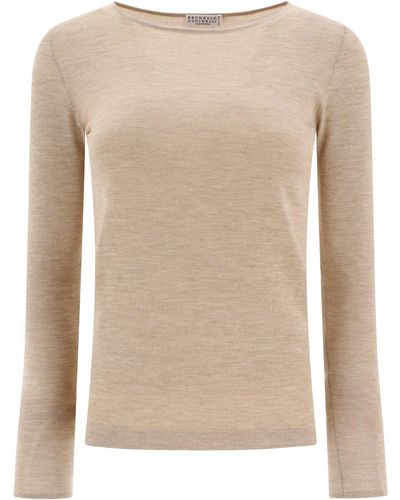 Brunello Cucinelli Cashmere En Silkling Sparkling Lightweight Sweater - Naturel