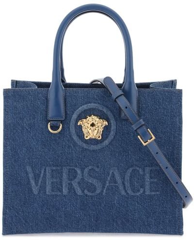 Versace Small Denim La Medusa Tote Bag - Azul