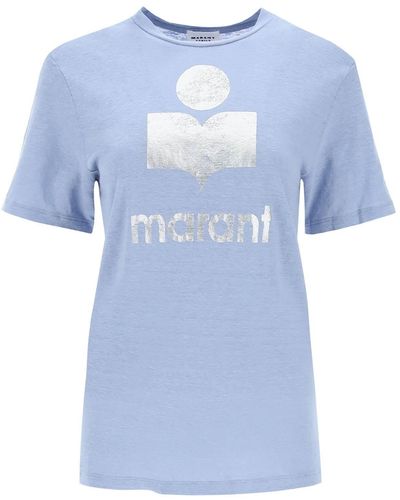 Isabel Marant Zewel T -Shirt mit metallischem Logo -Druck - Blau