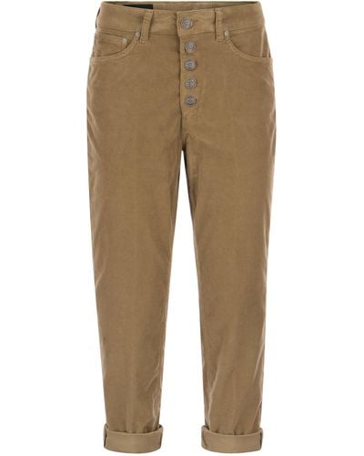 Dondup Koons Multi Striped Velvet Pants With Jeweled Buttons - Natural