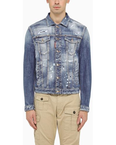 DSquared² Navy Jeans Jacket With Tears - Blue