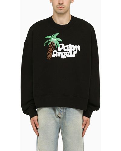 Palm Angels Black Crewneck Sweatshirt mit Logo - Schwarz