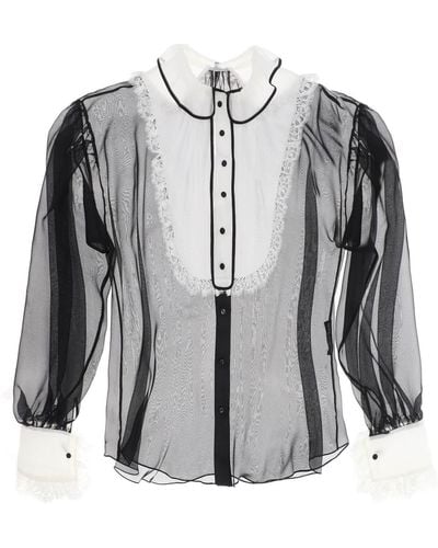 Dolce & Gabbana Blusa In Chiffon Con Plastron - Grigio